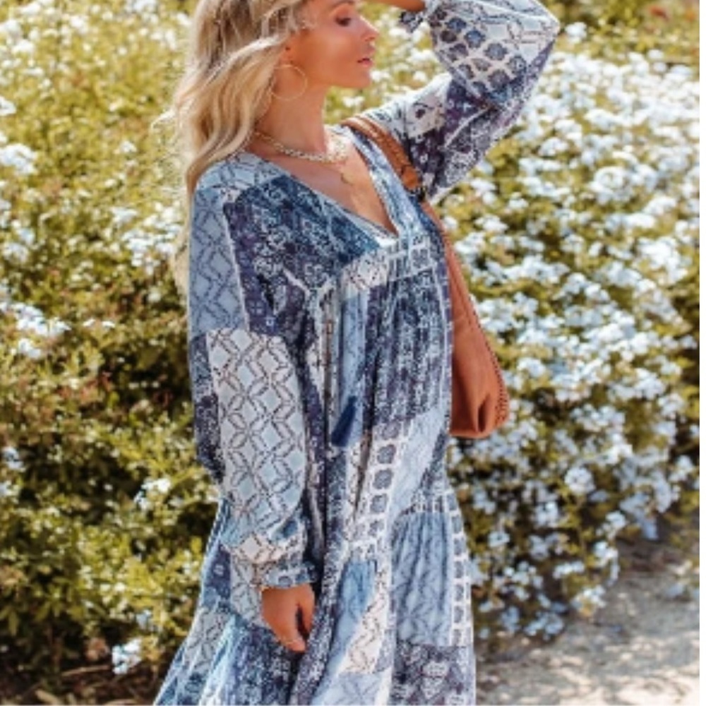 A1 - #16 Vici boho patchwork bandana free people maxi dress size XS